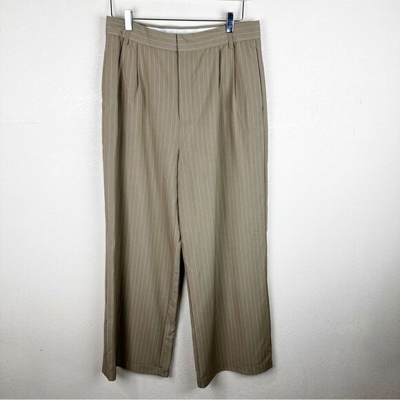 Blu Pepper Nordstrom Pin Stripe Trouser Slacks Beige Pants Wide Leg XL - Picture 2 of 11